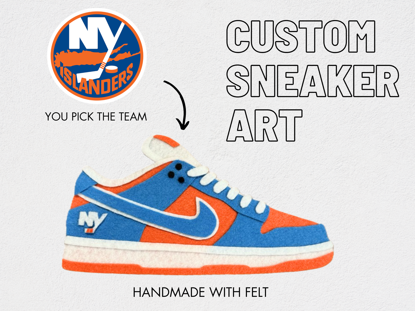 Custom handmade felt sneaker art in low-top silhouette, framed