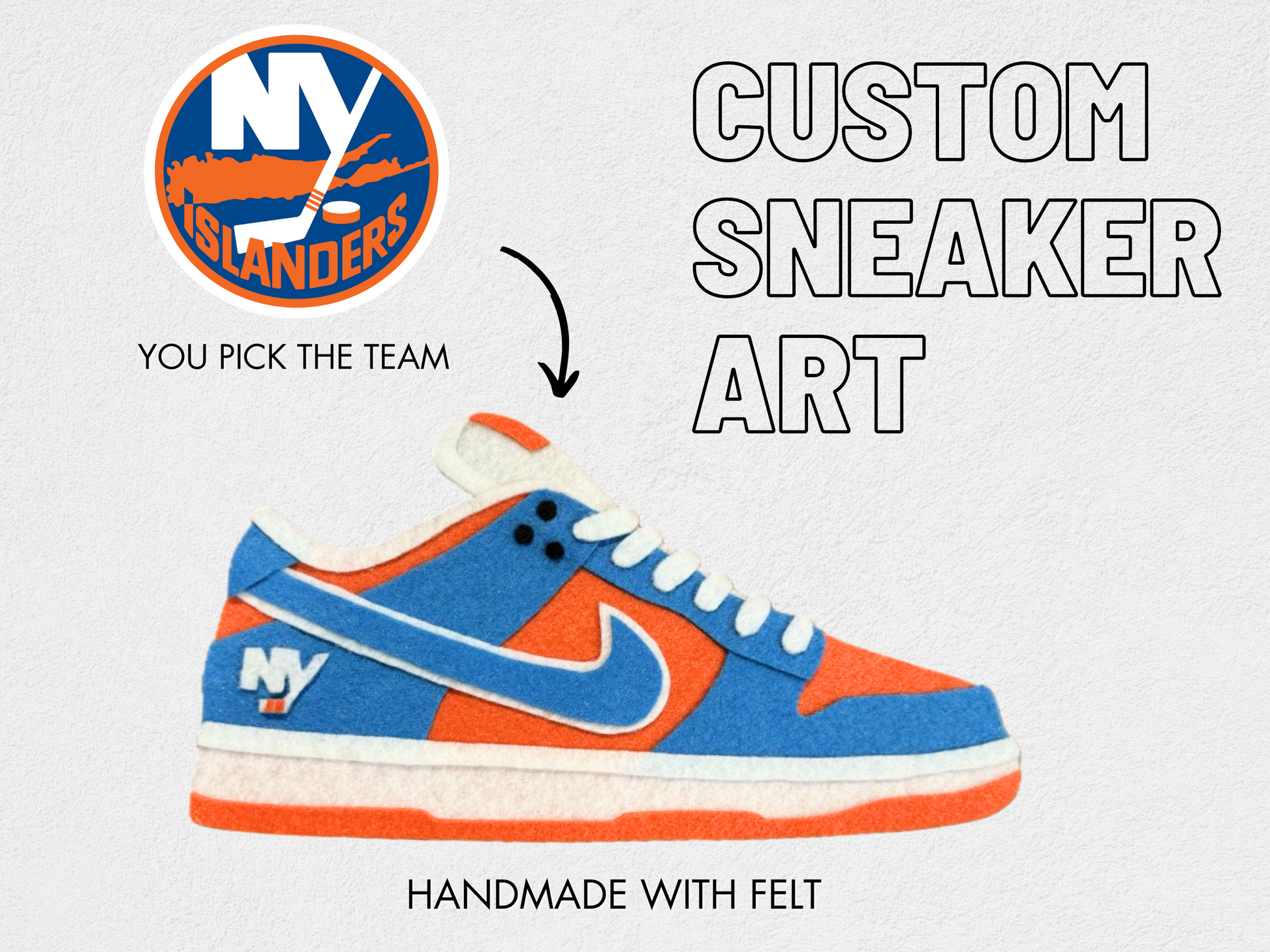 Custom handmade felt sneaker art in low-top silhouette, framed